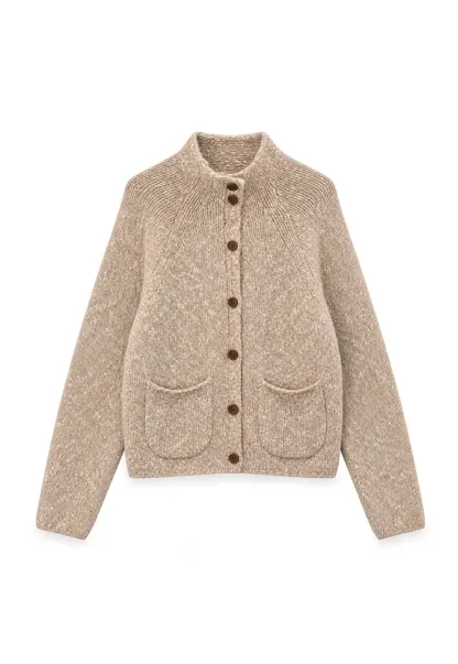 High Collar Button Front Knit Sweater