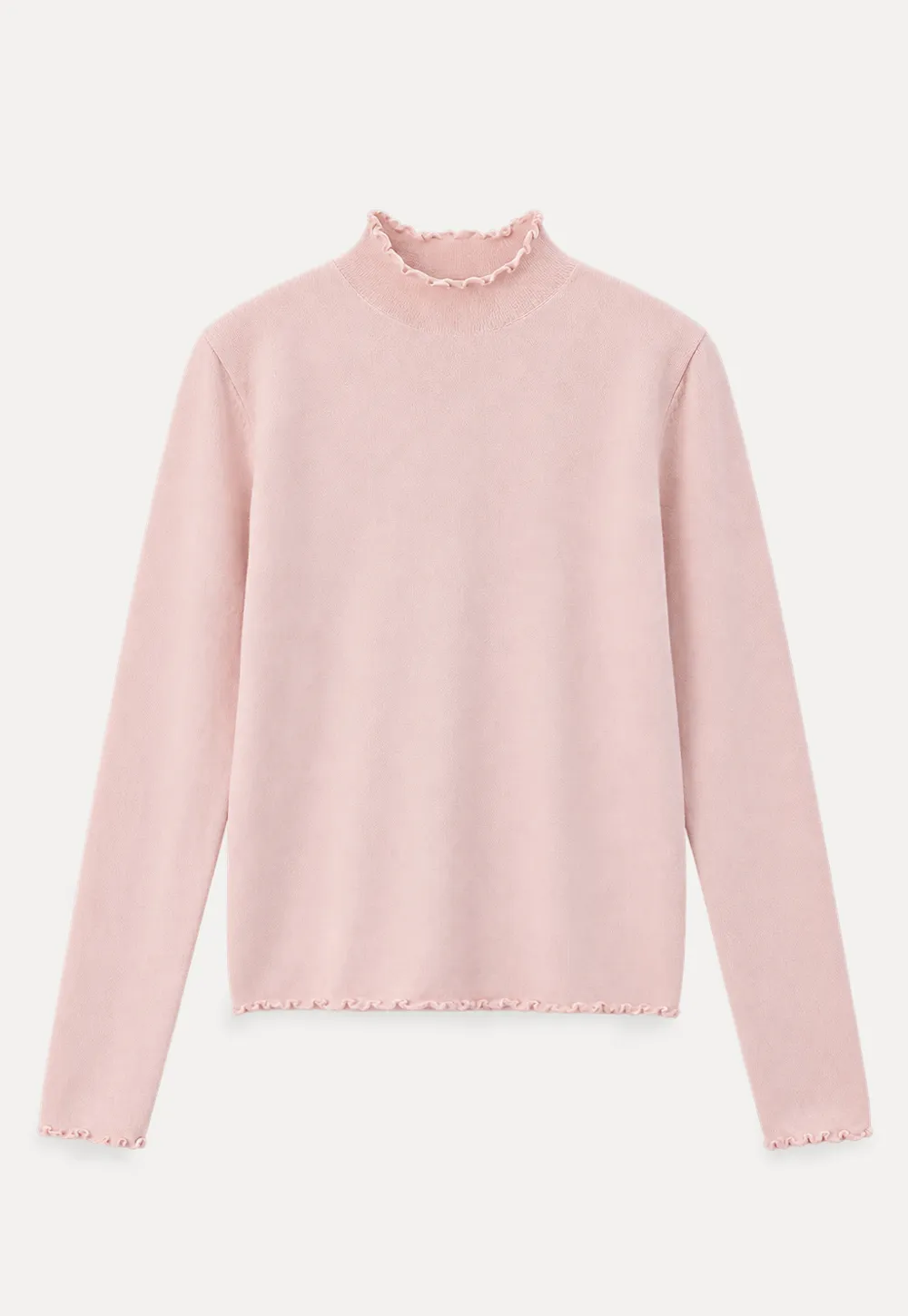 Scalloped Trim High Neck Long Sleeve Knit Sweater