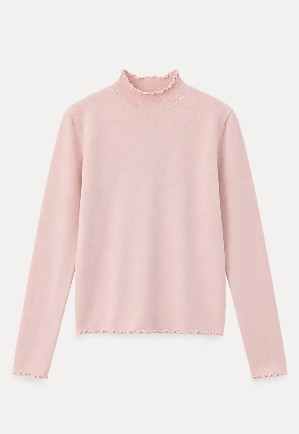 Scalloped Trim High Neck Long Sleeve Knit Sweater