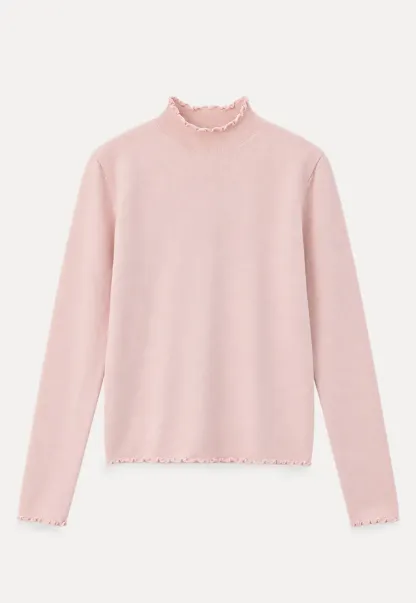 Scalloped Trim High Neck Long Sleeve Knit Sweater