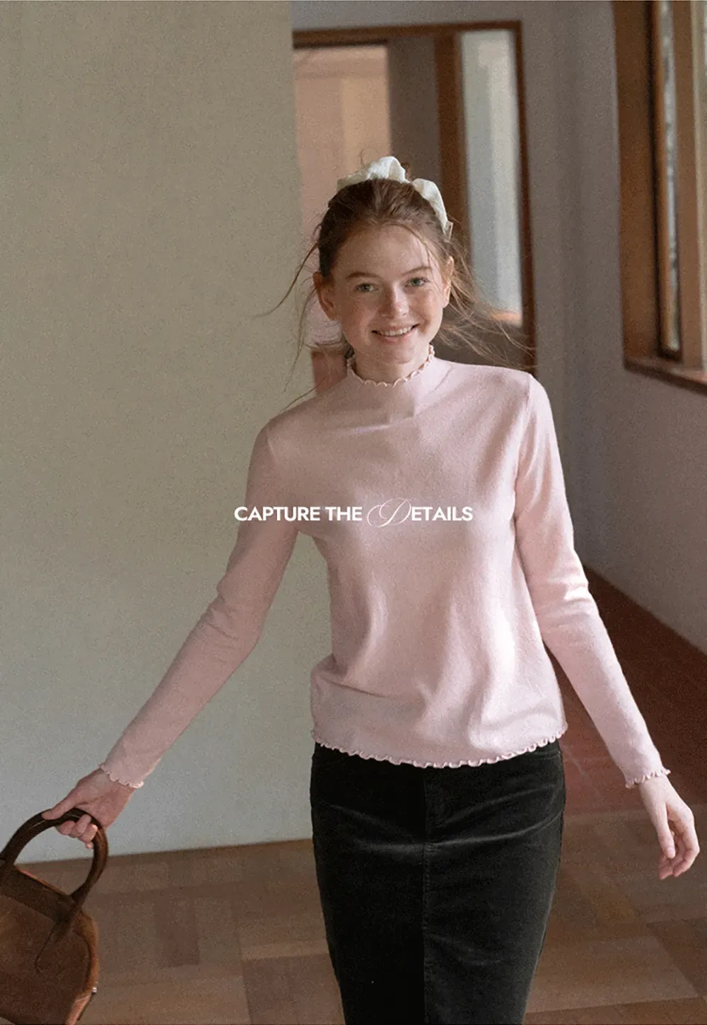 Scalloped Trim High Neck Long Sleeve Knit Sweater