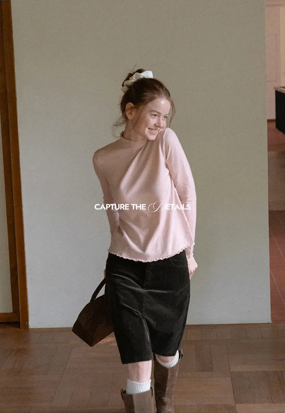 Scalloped Trim High Neck Long Sleeve Knit Sweater