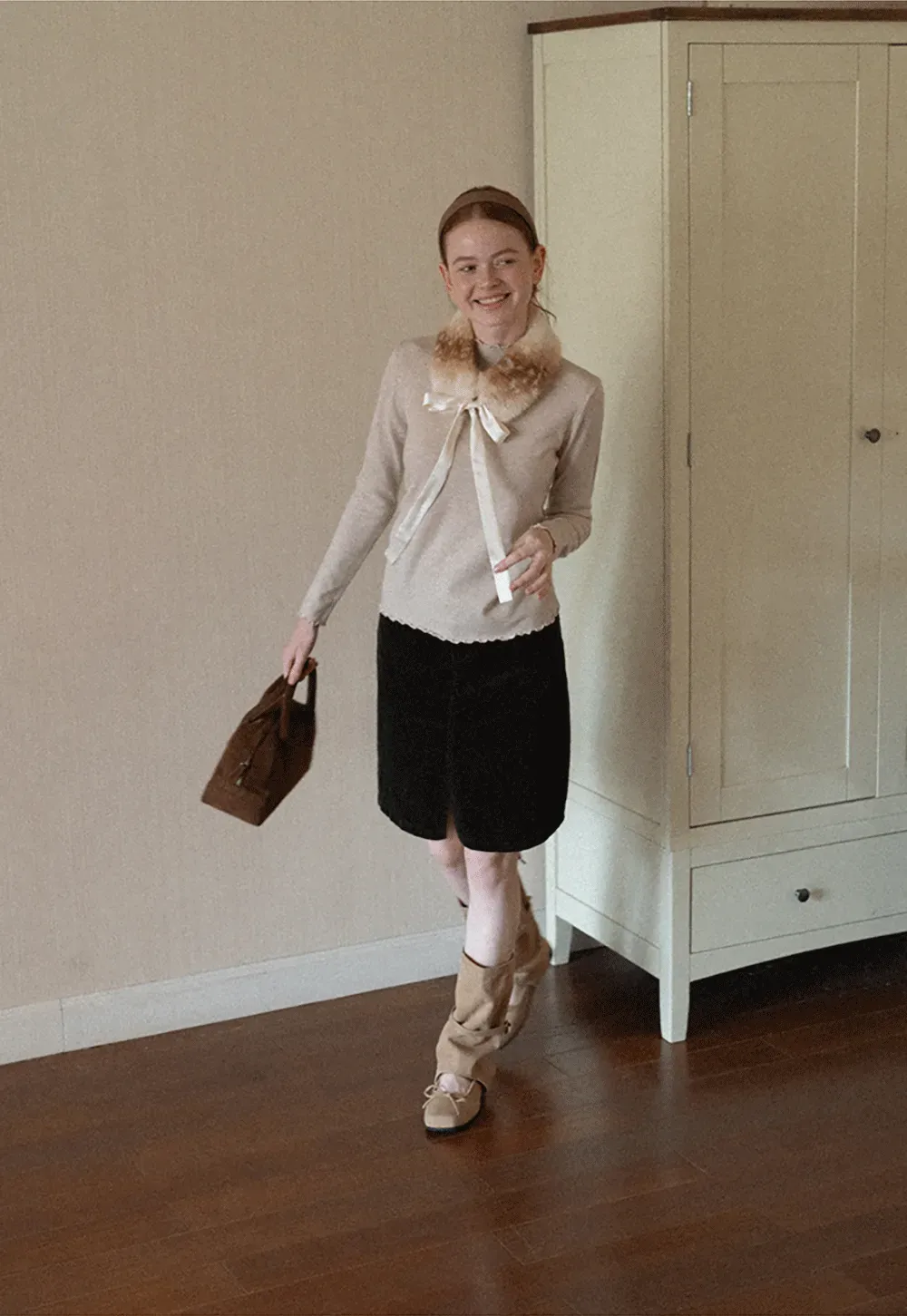 Scalloped Trim High Neck Long Sleeve Knit Sweater