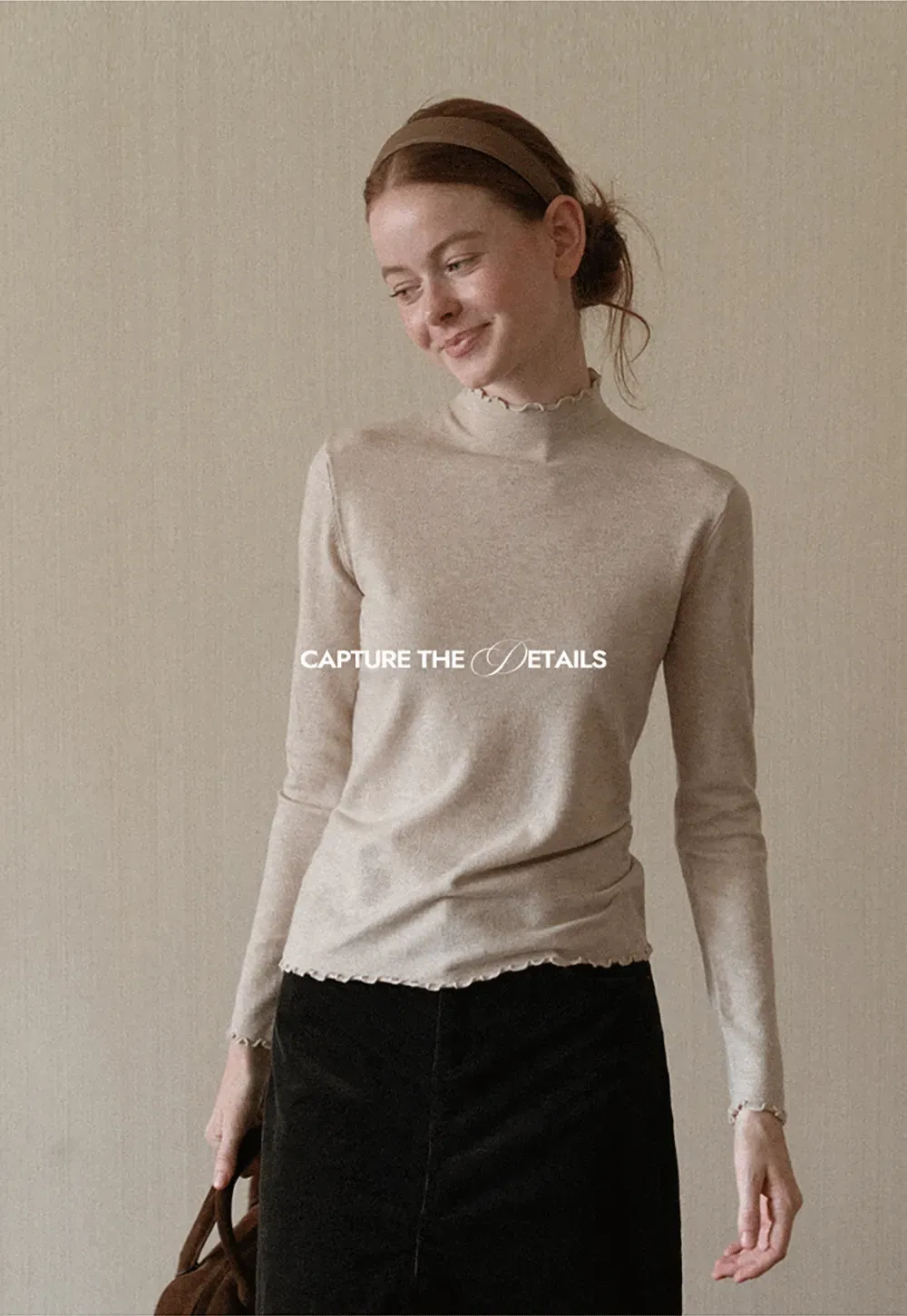 Scalloped Trim High Neck Long Sleeve Knit Sweater