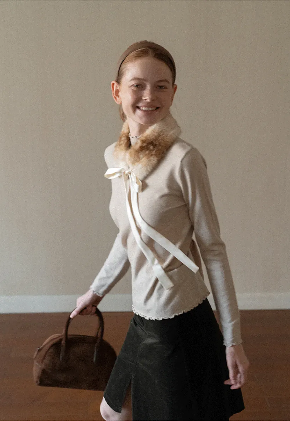 Scalloped Trim High Neck Long Sleeve Knit Sweater