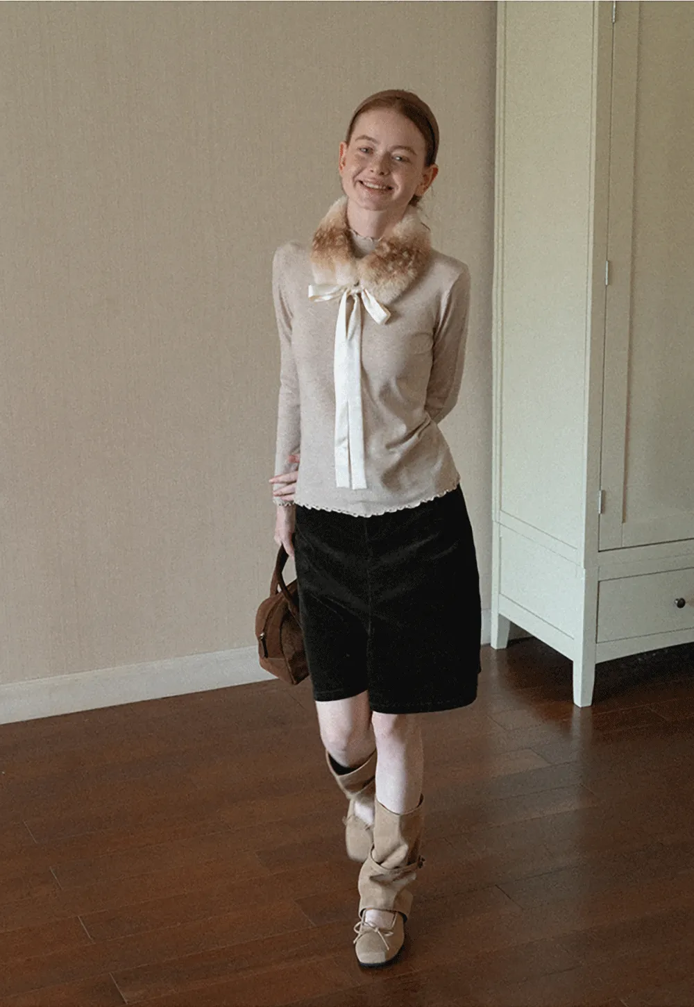 Scalloped Trim High Neck Long Sleeve Knit Sweater