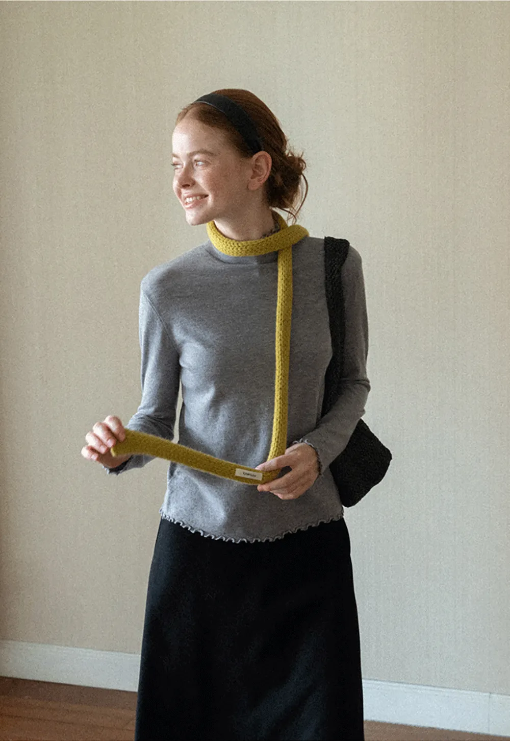 Scalloped Trim High Neck Long Sleeve Knit Sweater