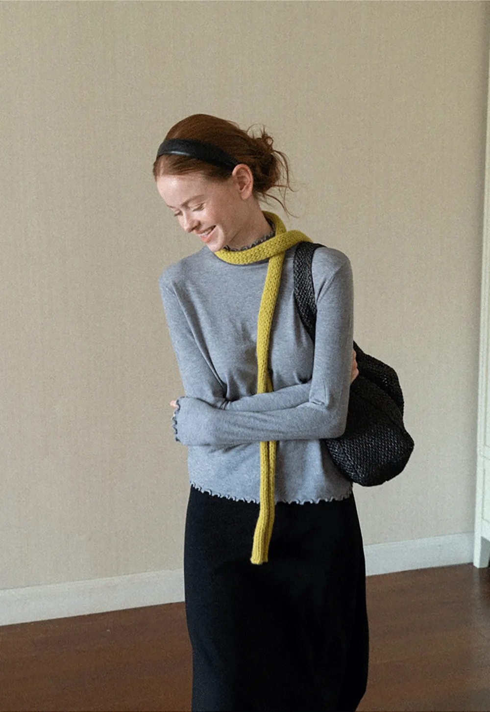 Scalloped Trim High Neck Long Sleeve Knit Sweater