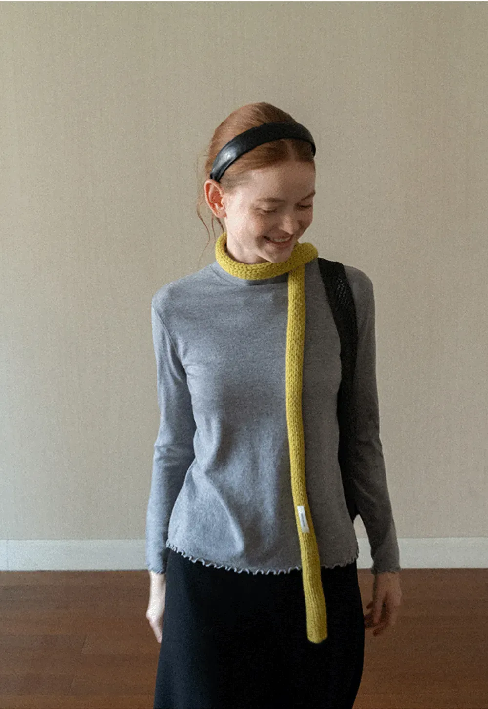Scalloped Trim High Neck Long Sleeve Knit Sweater