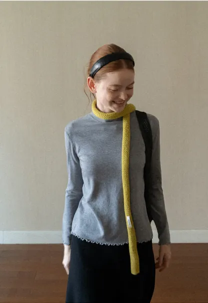 Scalloped Trim High Neck Long Sleeve Knit Sweater