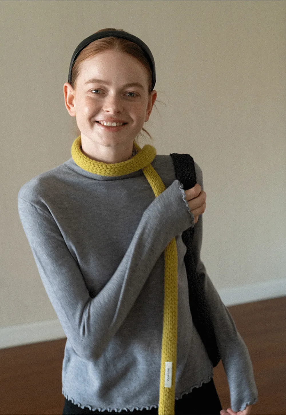 Scalloped Trim High Neck Long Sleeve Knit Sweater