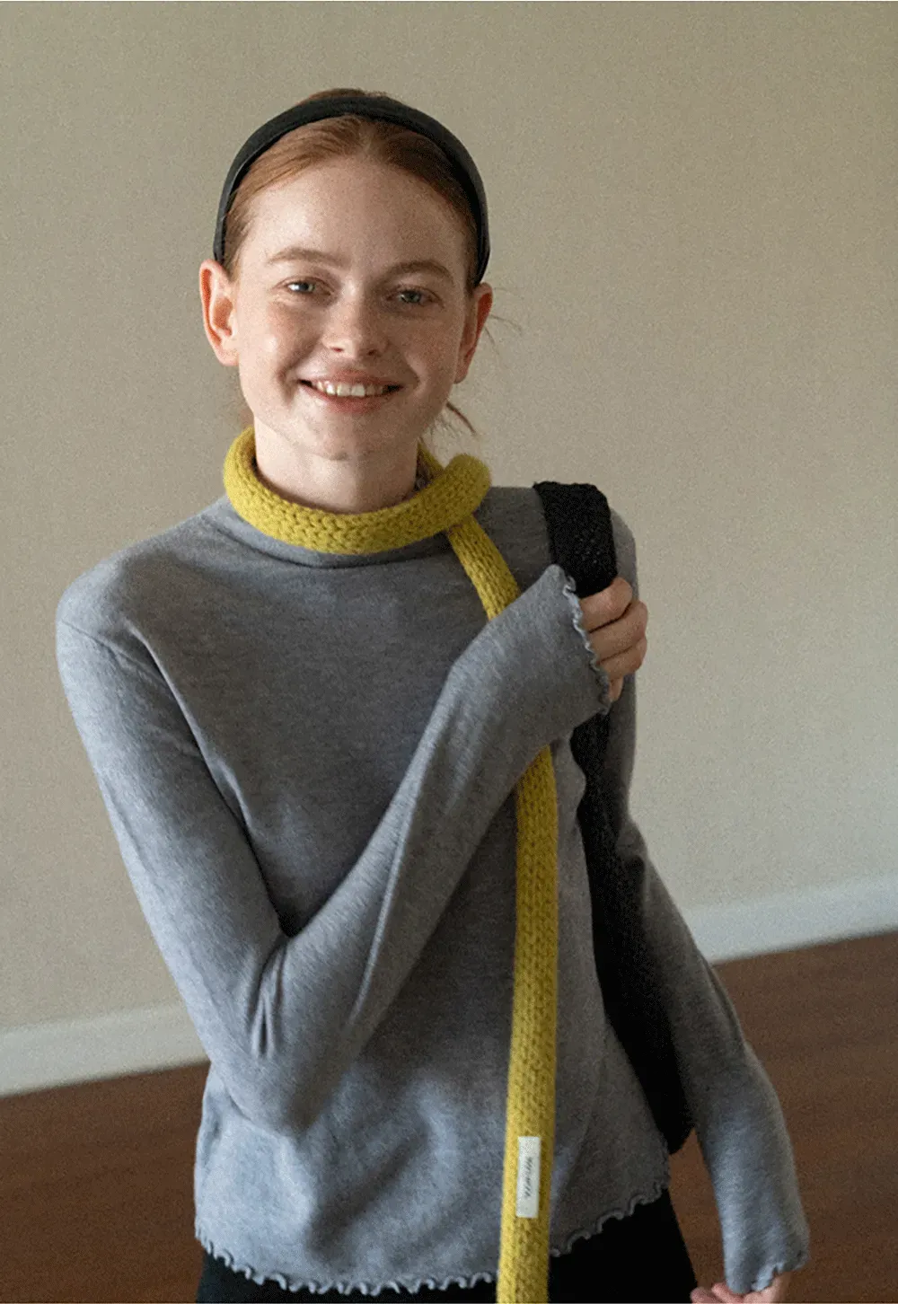 Scalloped Trim High Neck Long Sleeve Knit Sweater