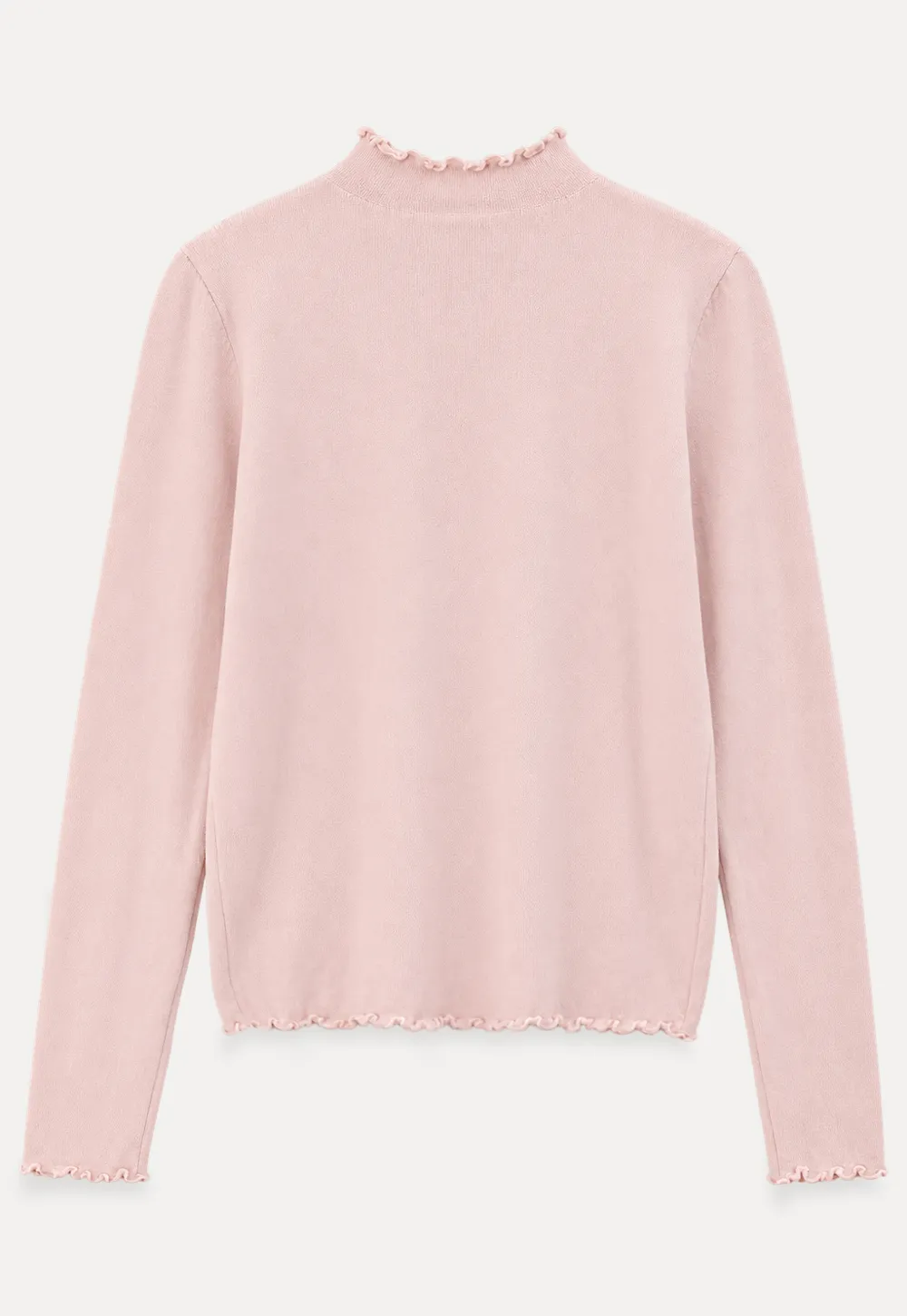 Scalloped Trim High Neck Long Sleeve Knit Sweater