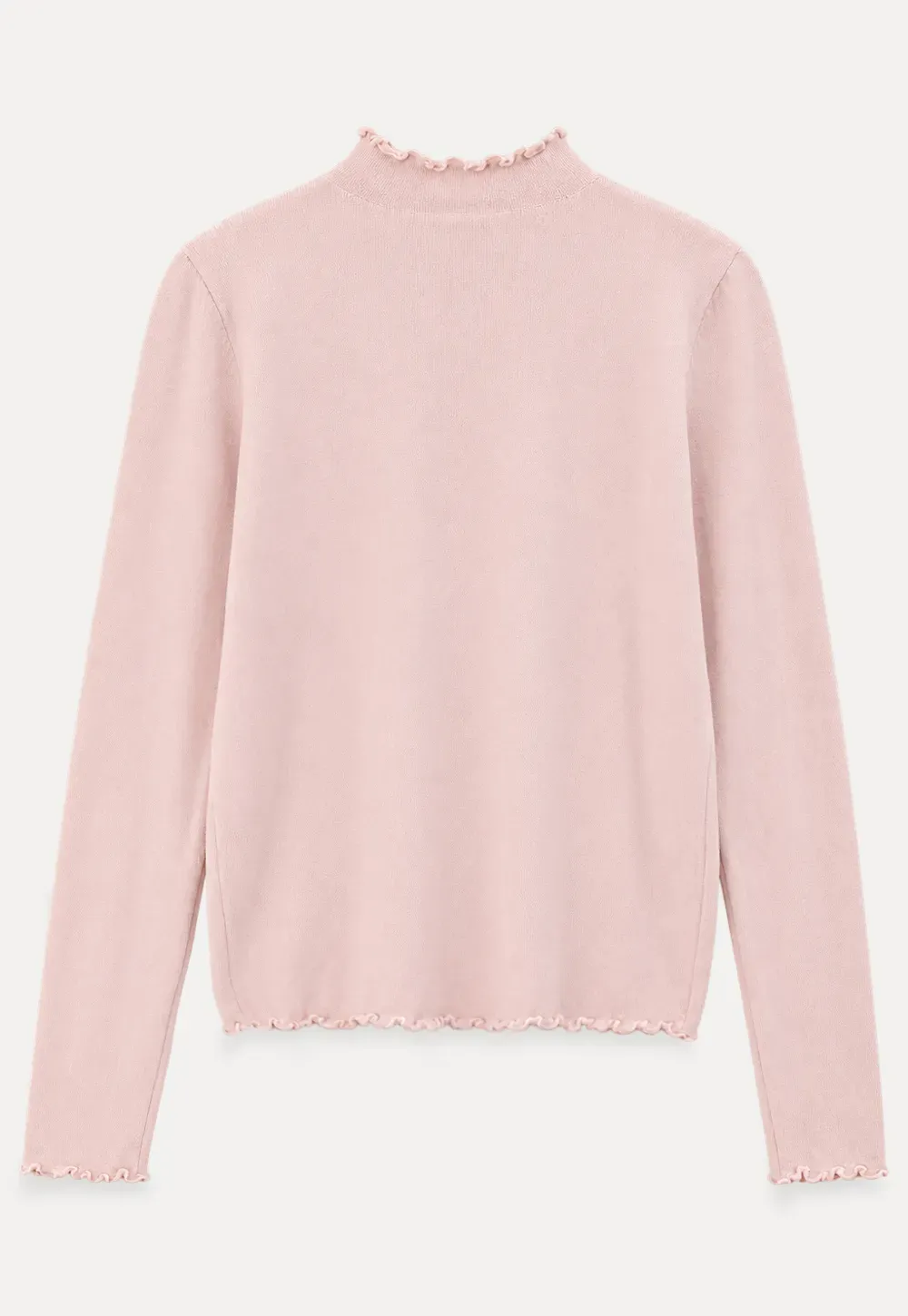 Scalloped Trim High Neck Long Sleeve Knit Sweater