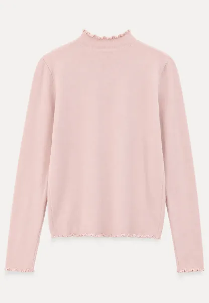 Scalloped Trim High Neck Long Sleeve Knit Sweater