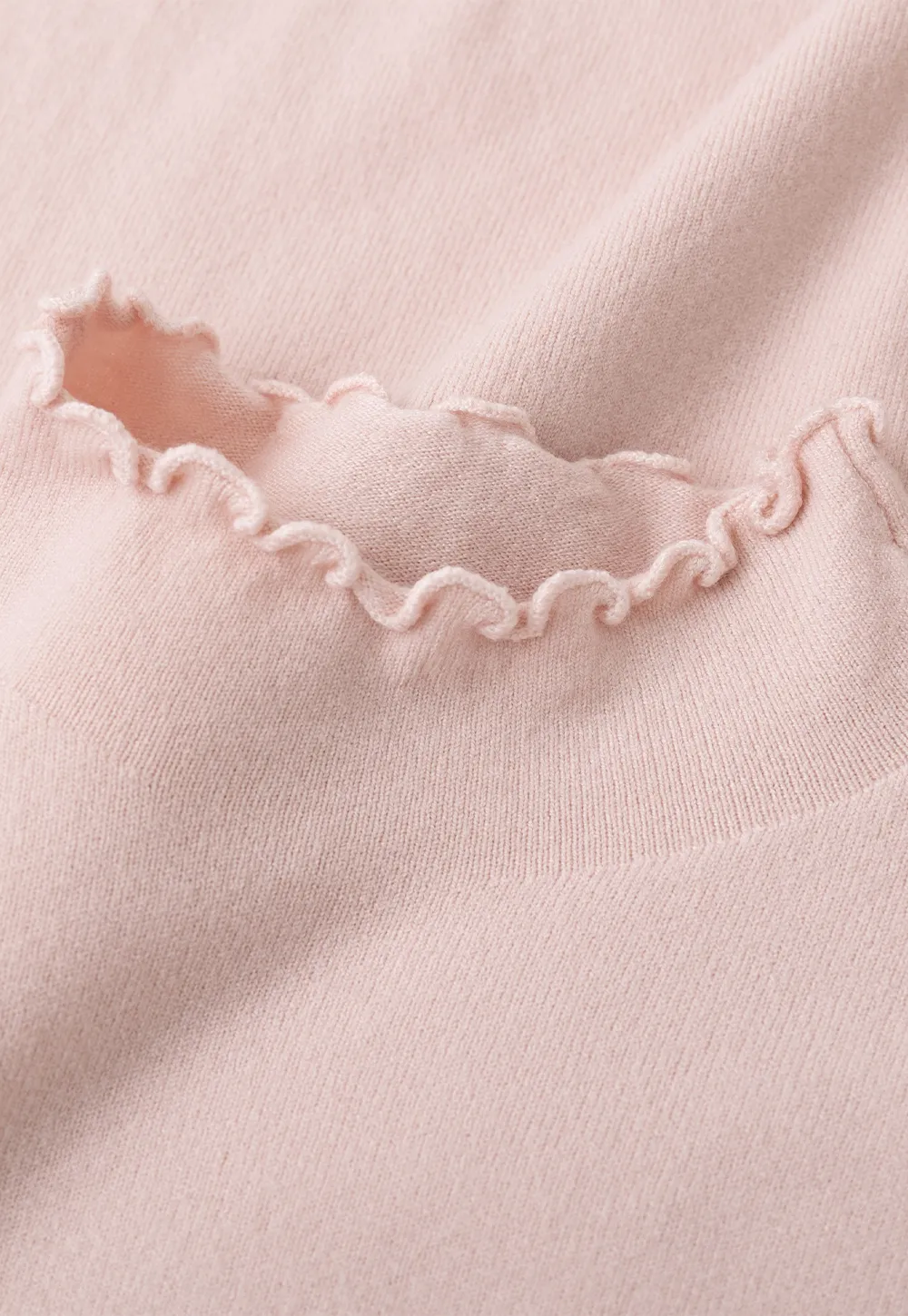 Scalloped Trim High Neck Long Sleeve Knit Sweater