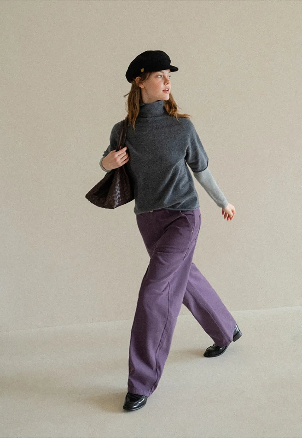 High Neck Short Sleeve Woolen Knit Sweater