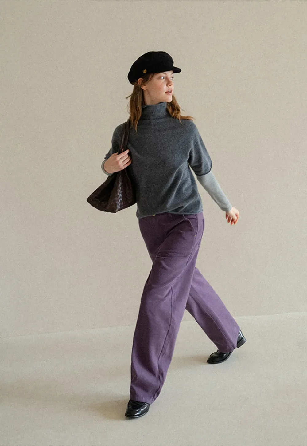 High Neck Short Sleeve Woolen Knit Sweater
