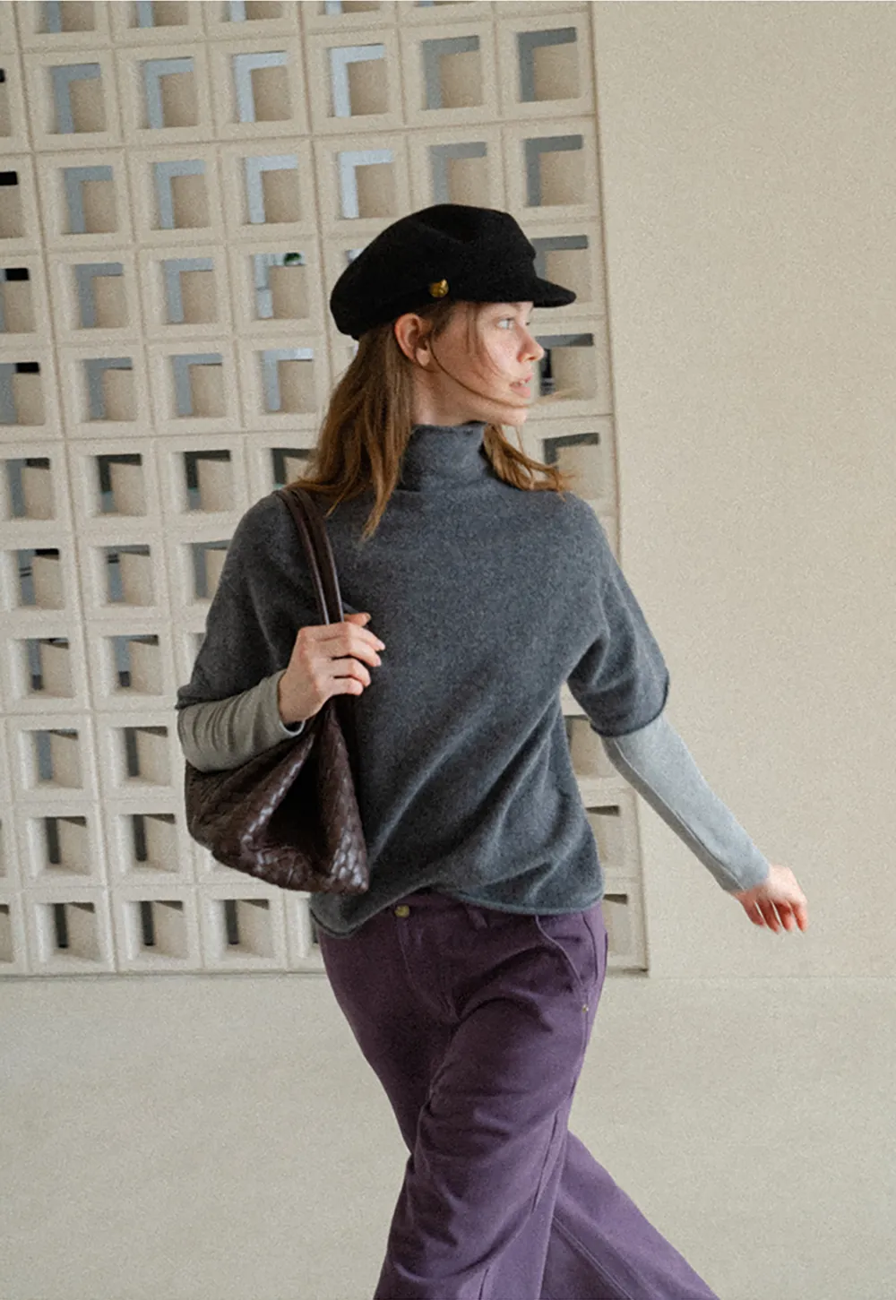 High Neck Short Sleeve Woolen Knit Sweater