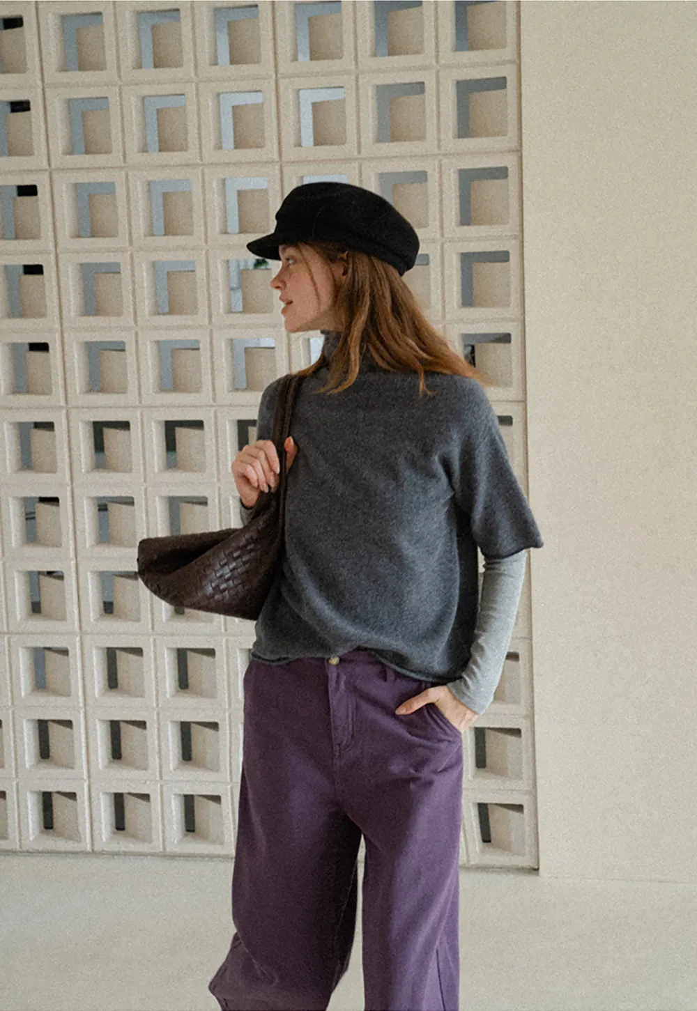 High Neck Short Sleeve Woolen Knit Sweater
