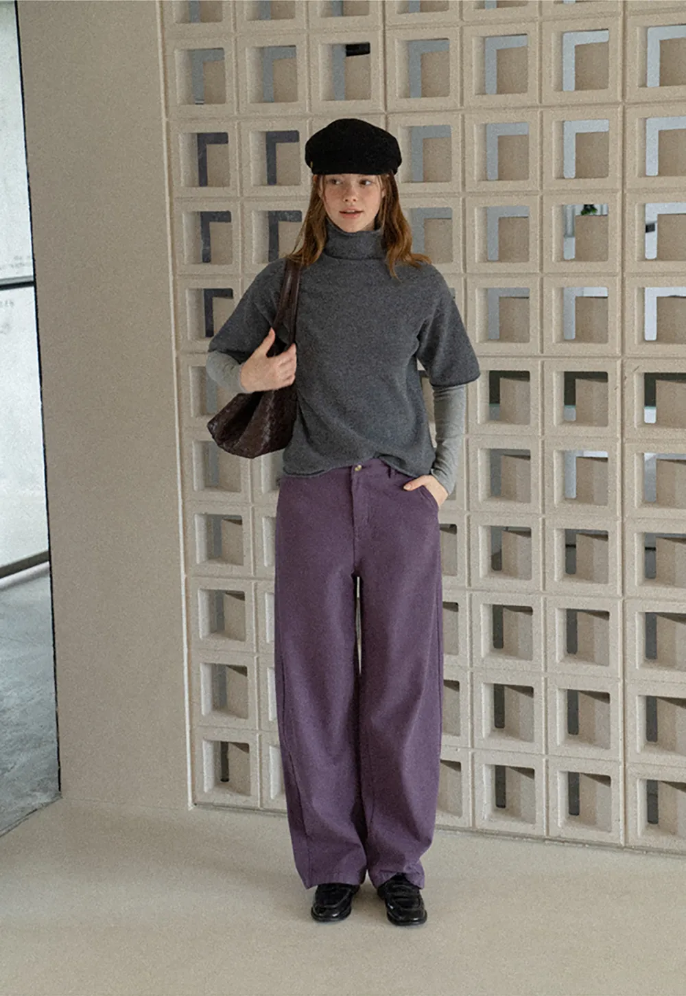 High Neck Short Sleeve Woolen Knit Sweater