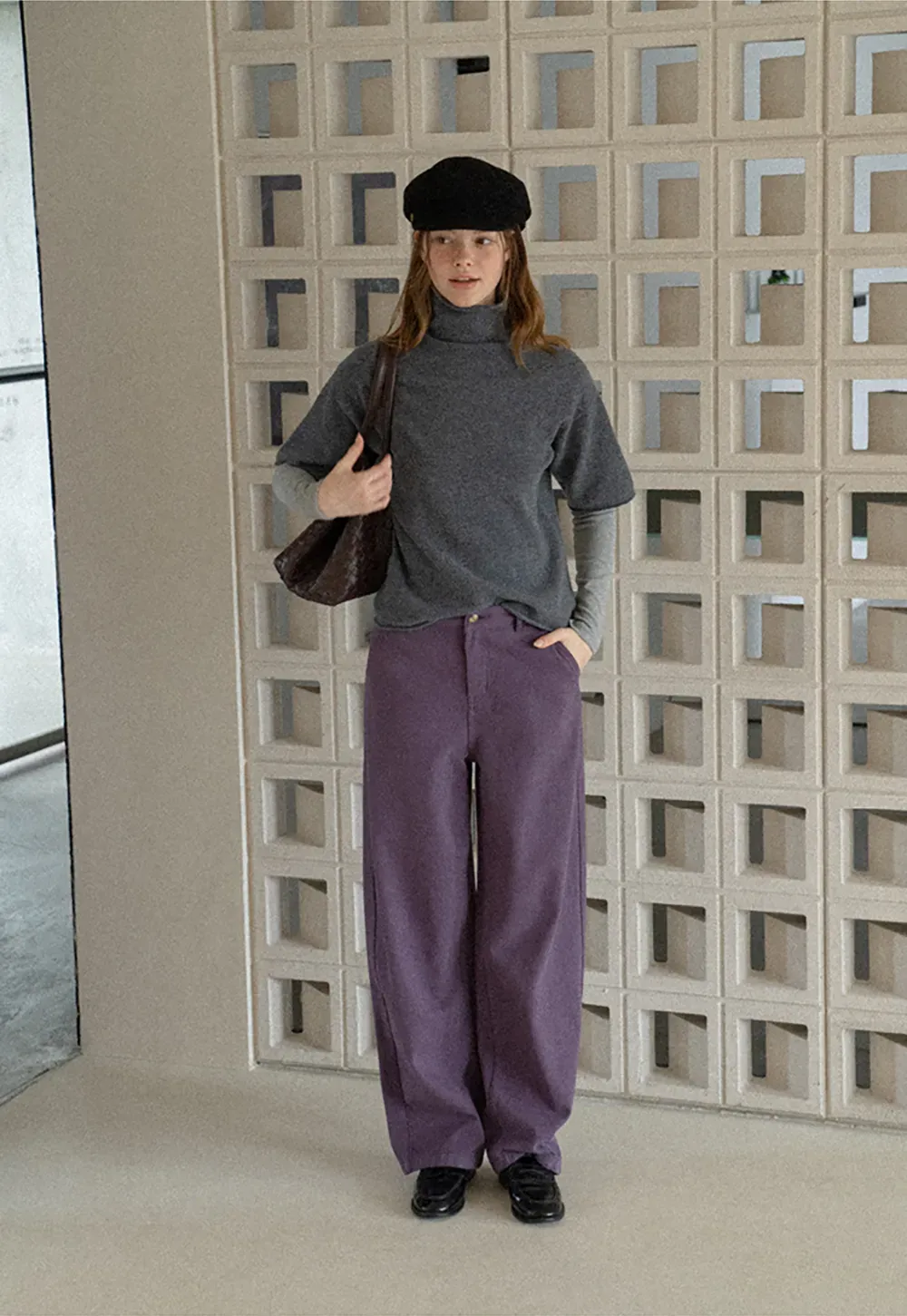 High Neck Short Sleeve Woolen Knit Sweater