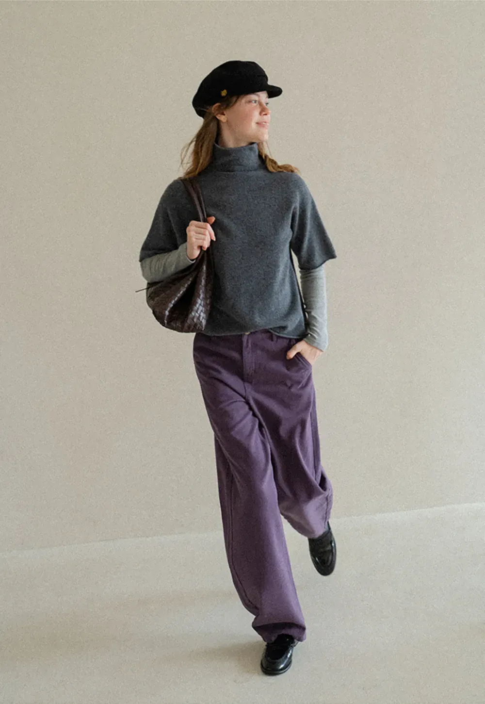 High Neck Short Sleeve Woolen Knit Sweater