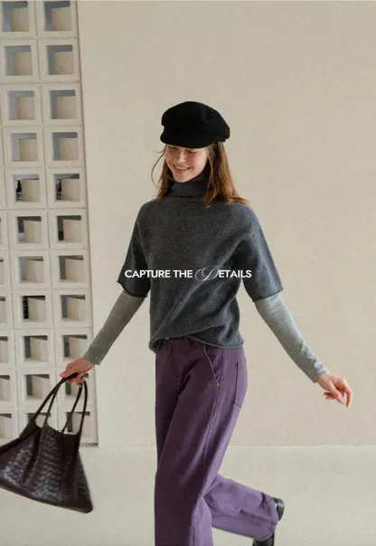 High Neck Short Sleeve Woolen Knit Sweater