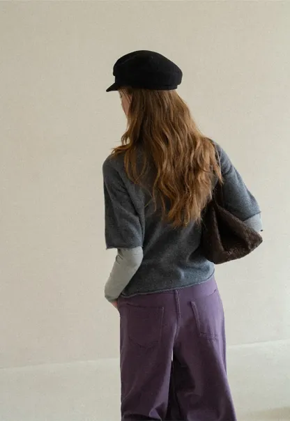 High Neck Short Sleeve Woolen Knit Sweater