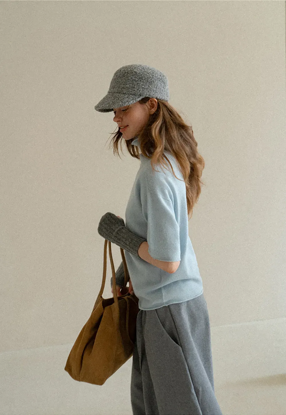 High Neck Short Sleeve Woolen Knit Sweater