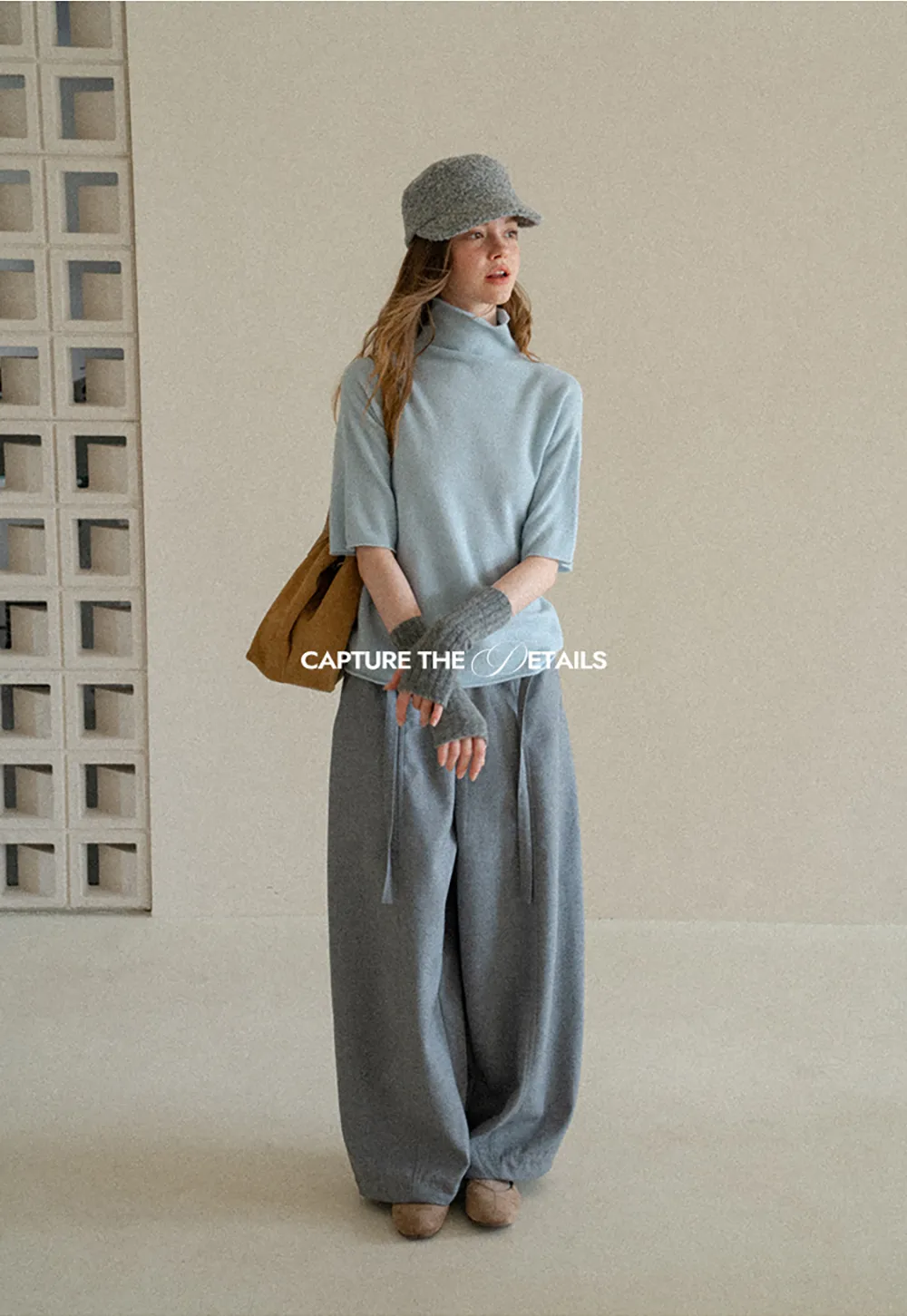 High Neck Short Sleeve Woolen Knit Sweater