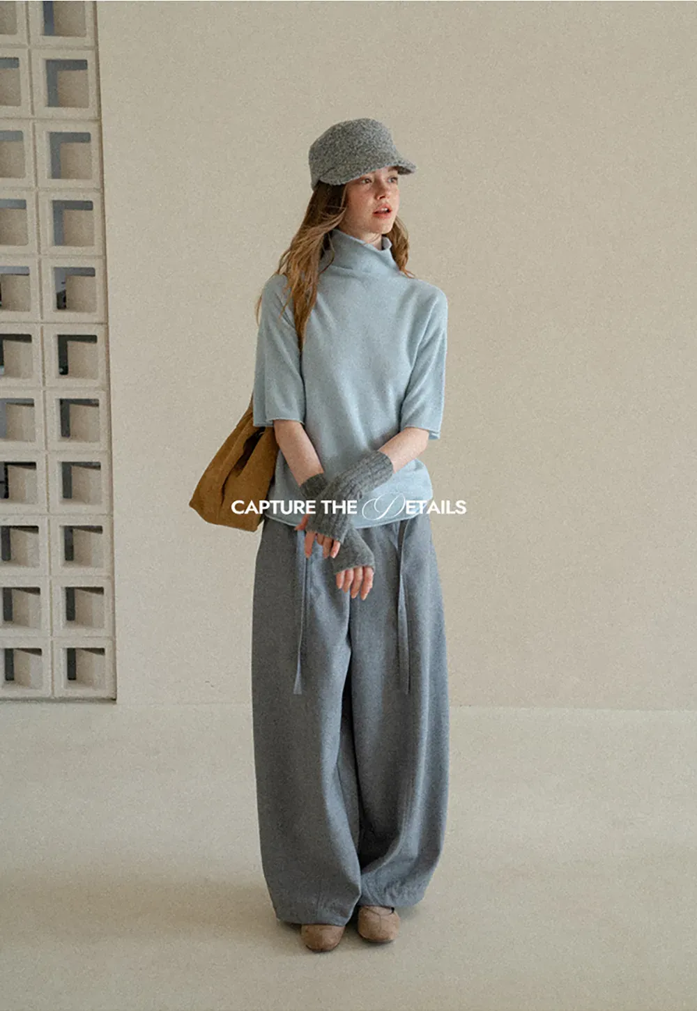 High Neck Short Sleeve Woolen Knit Sweater