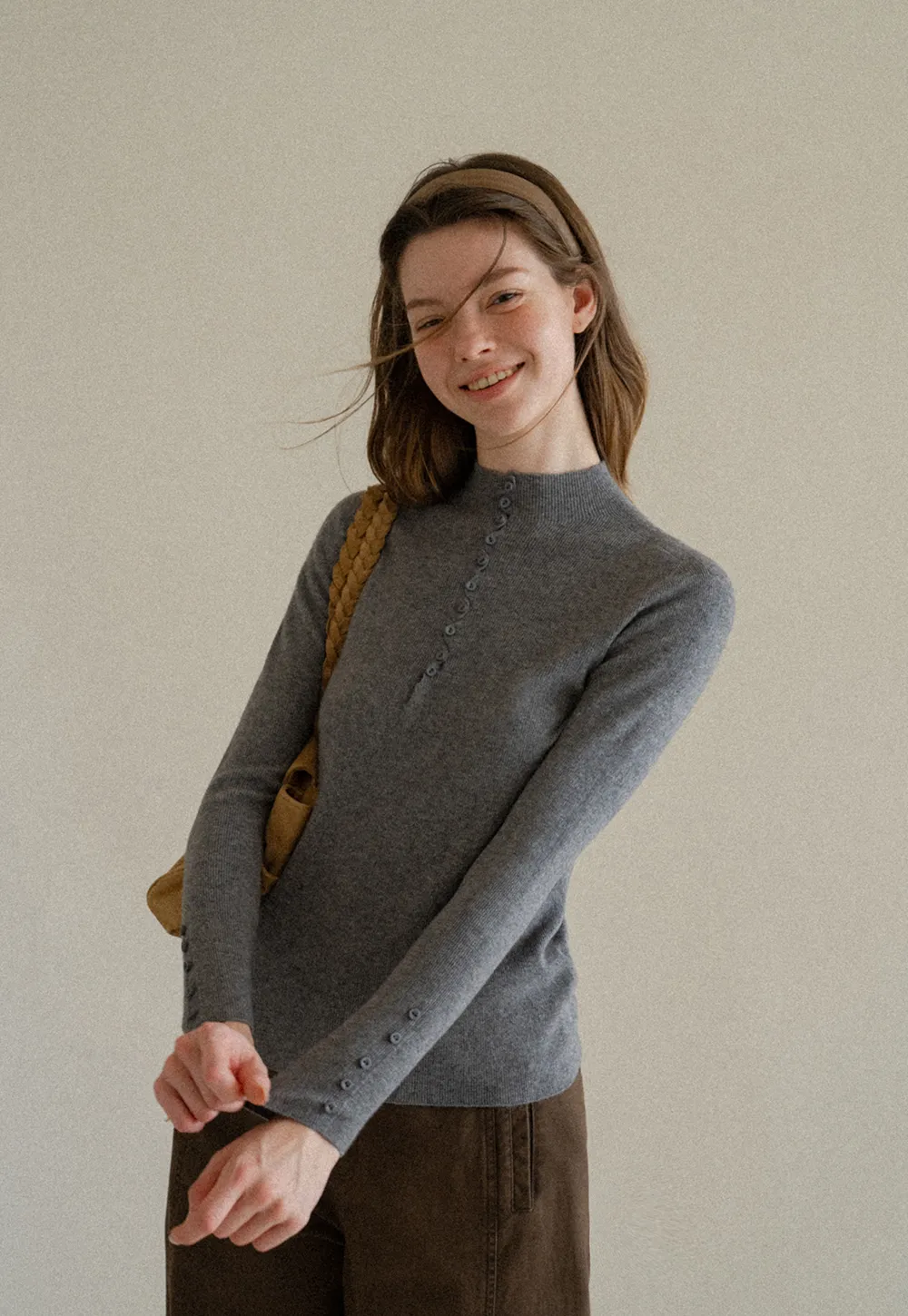 Button Detail Ribbed Knit Sweater