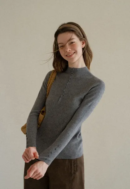 Button Detail Ribbed Knit Sweater