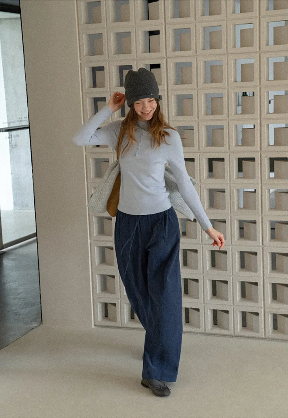 Button Detail Ribbed Knit Sweater