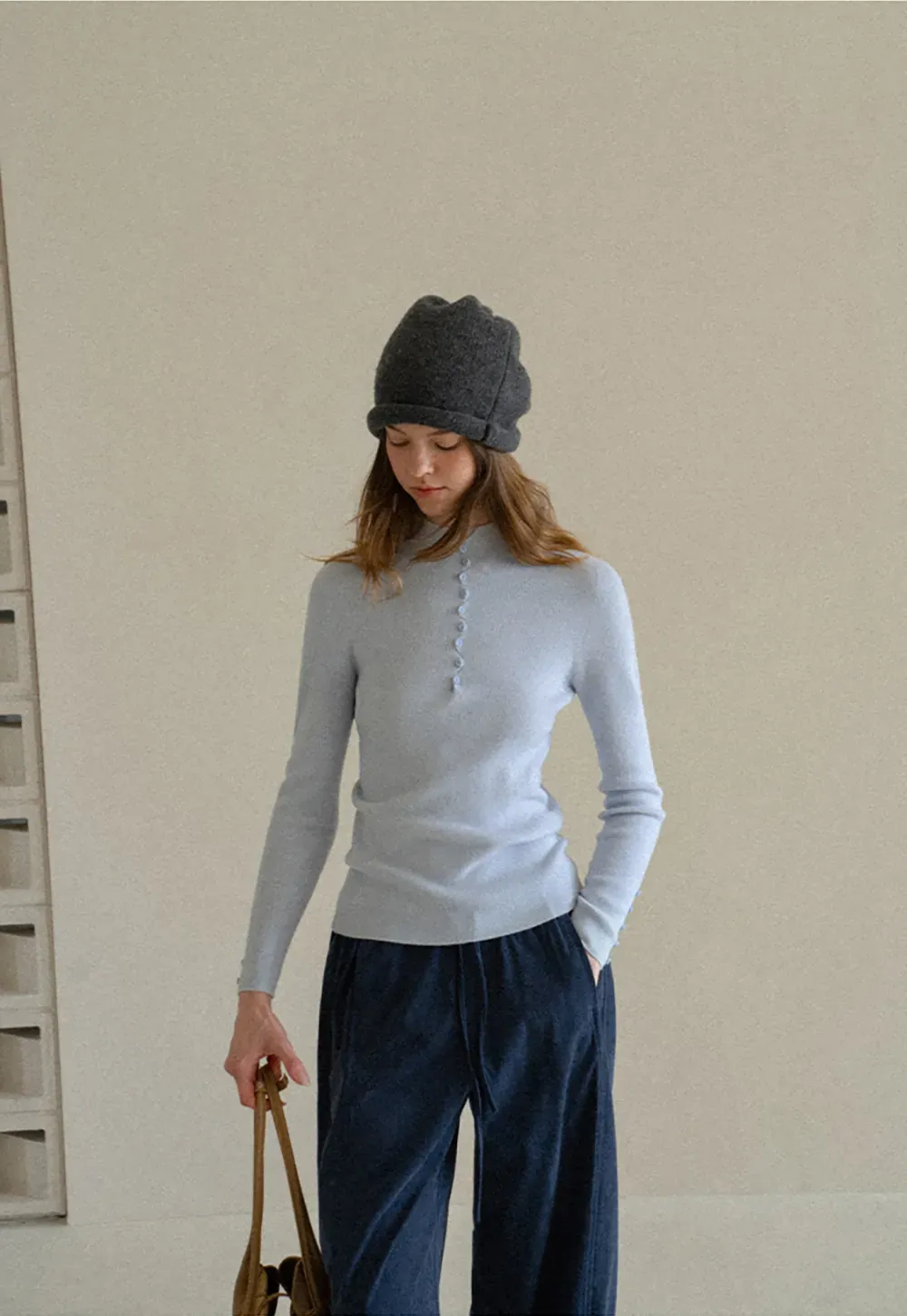 Button Detail Ribbed Knit Sweater