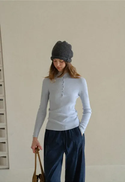 Button Detail Ribbed Knit Sweater