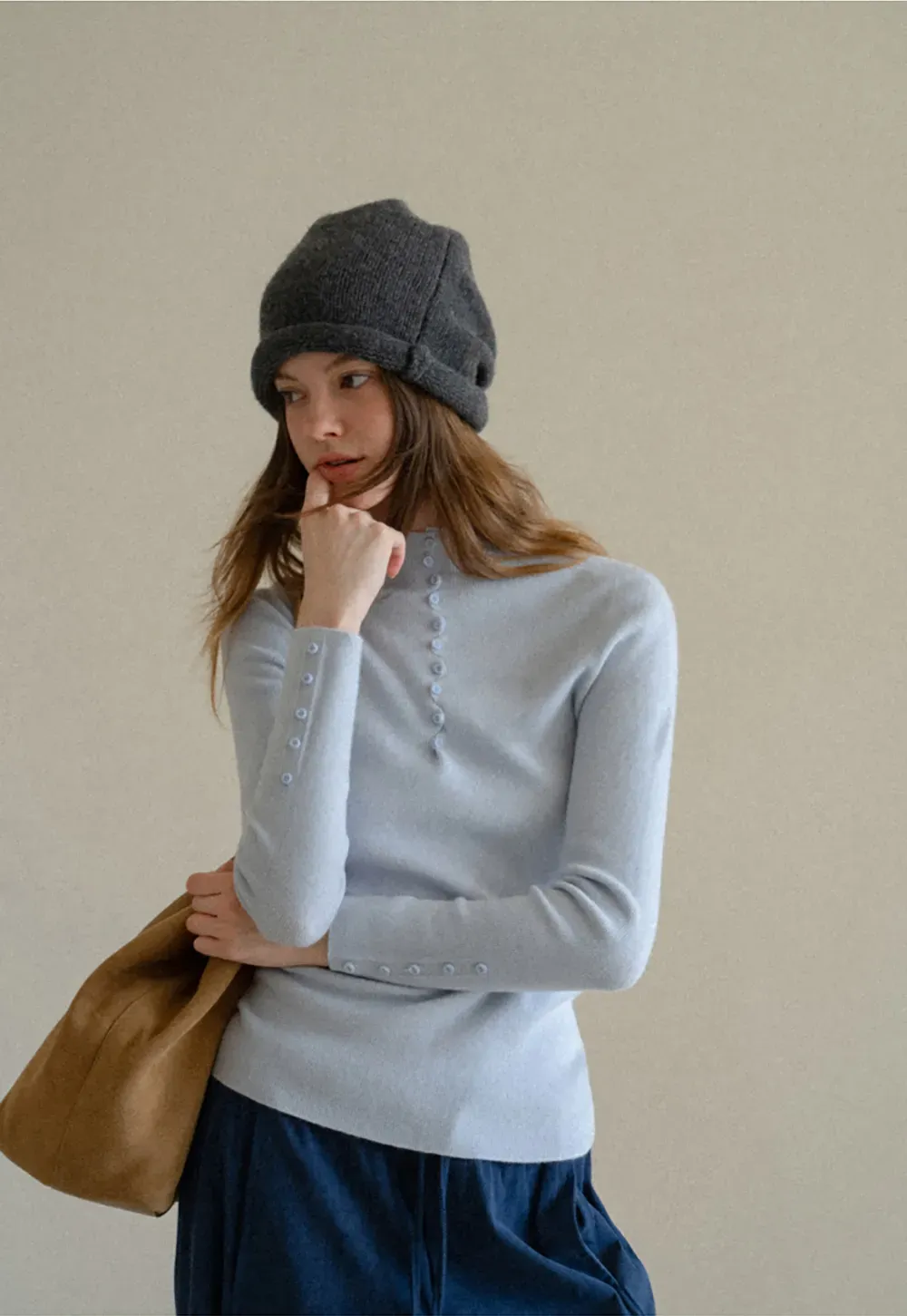 Button Detail Ribbed Knit Sweater