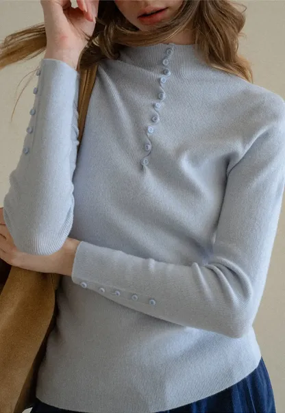 Button Detail Ribbed Knit Sweater