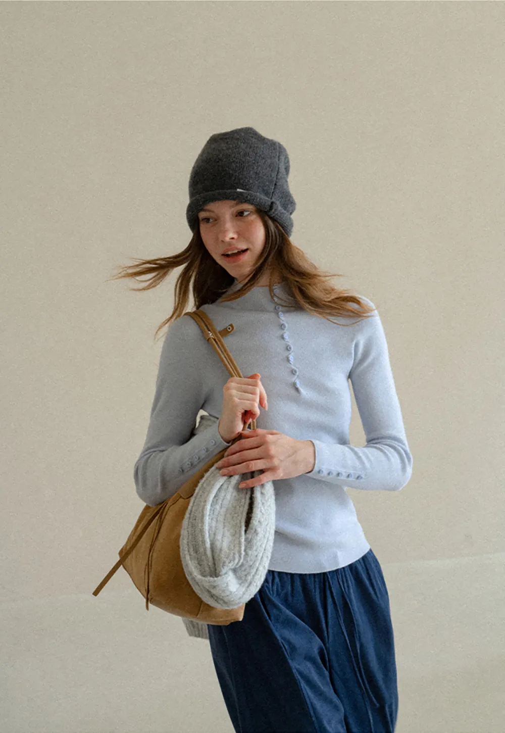 Button Detail Ribbed Knit Sweater