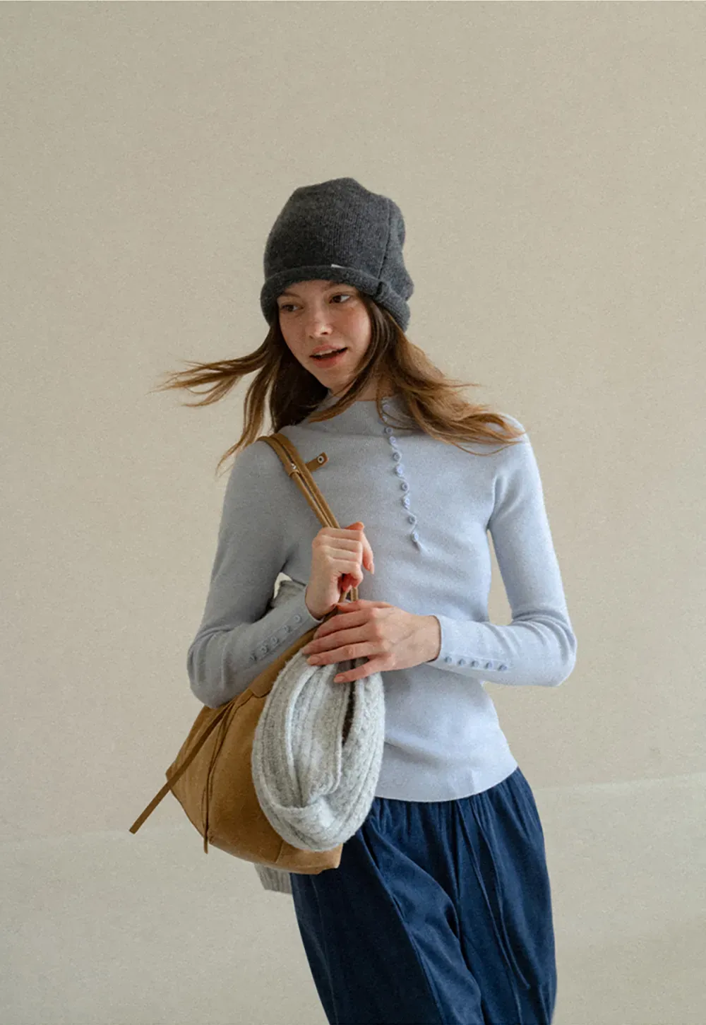 Button Detail Ribbed Knit Sweater