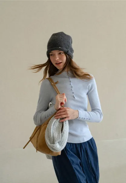 Button Detail Ribbed Knit Sweater