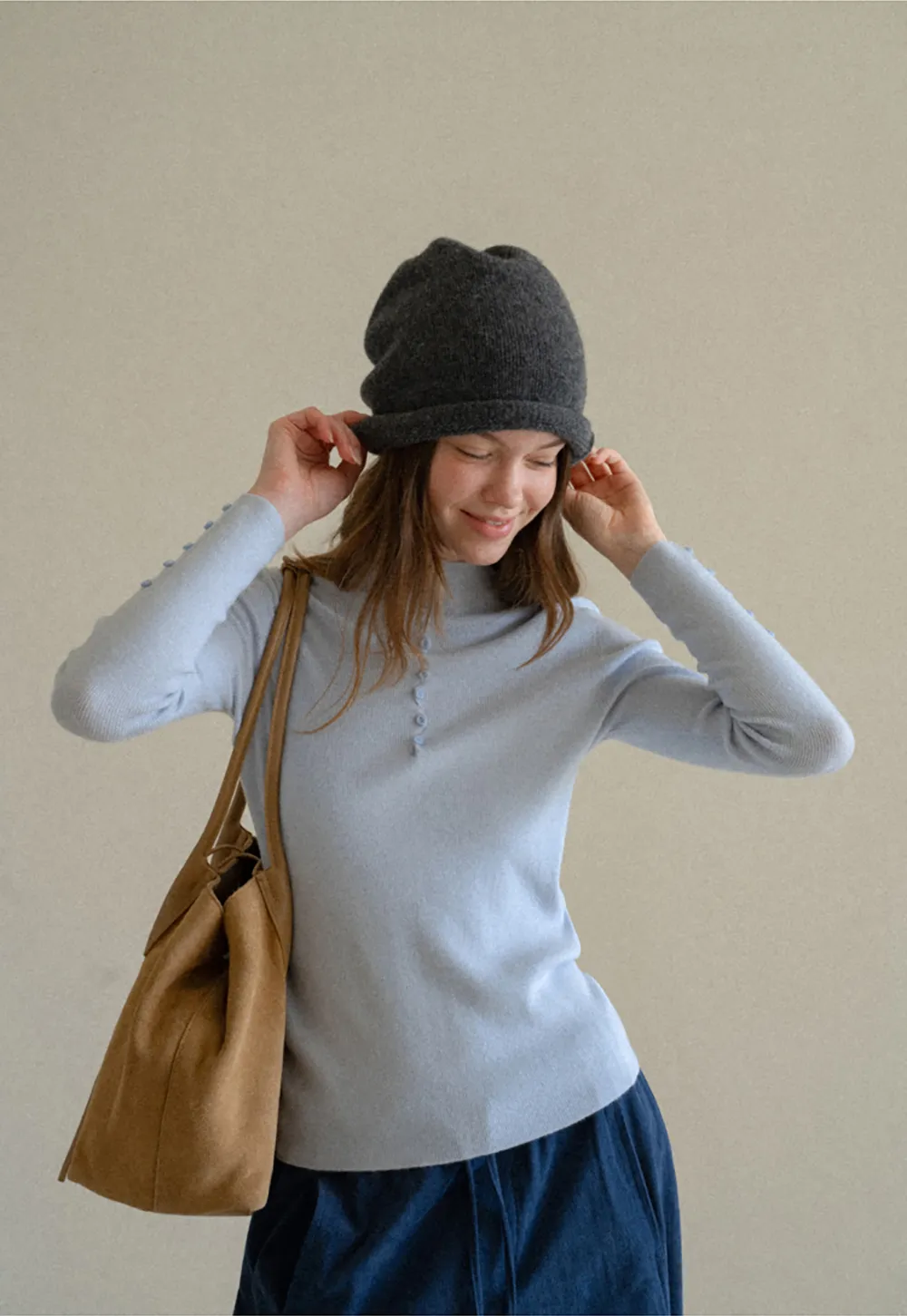 Button Detail Ribbed Knit Sweater