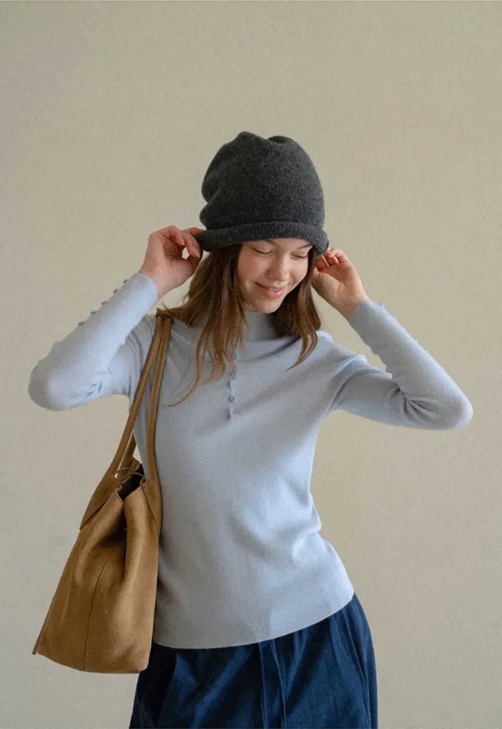 Button Detail Ribbed Knit Sweater