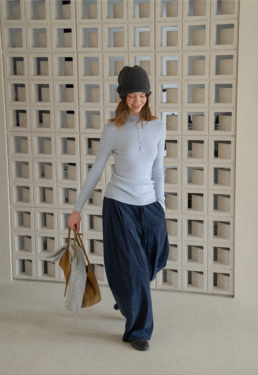 Button Detail Ribbed Knit Sweater