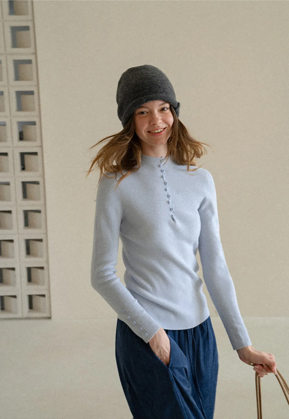 Button Detail Ribbed Knit Sweater