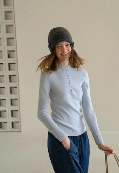 Button Detail Ribbed Knit Sweater