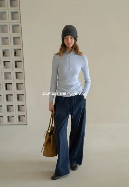 Button Detail Ribbed Knit Sweater