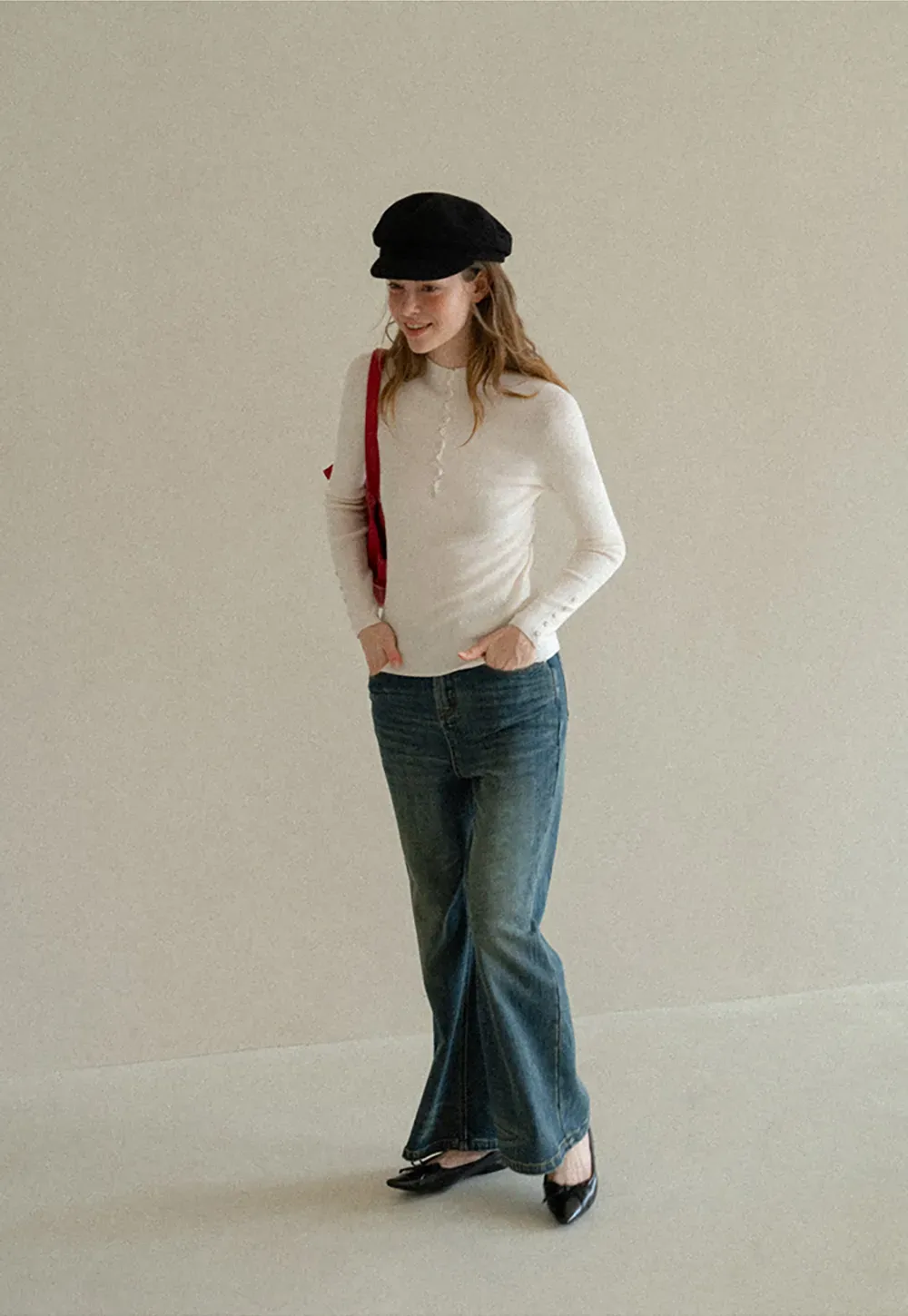 Button Detail Ribbed Knit Sweater