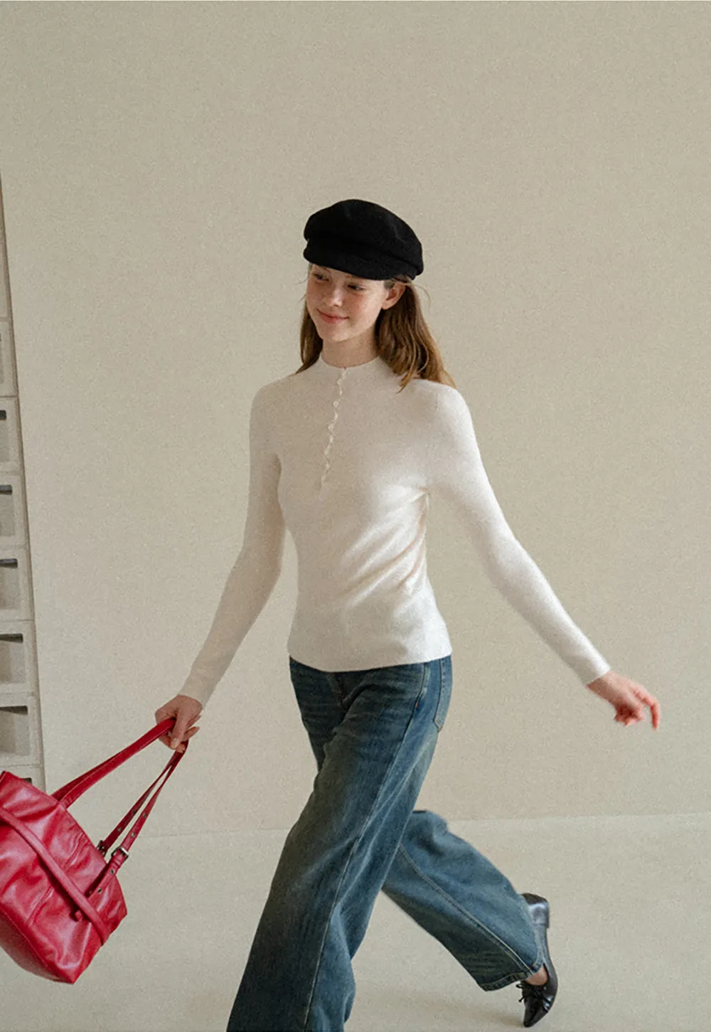 Button Detail Ribbed Knit Sweater